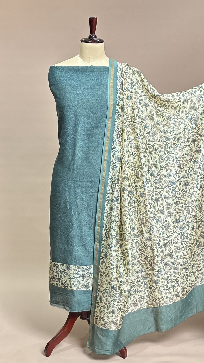 Maheshwari Suit Piece - Sage Green
