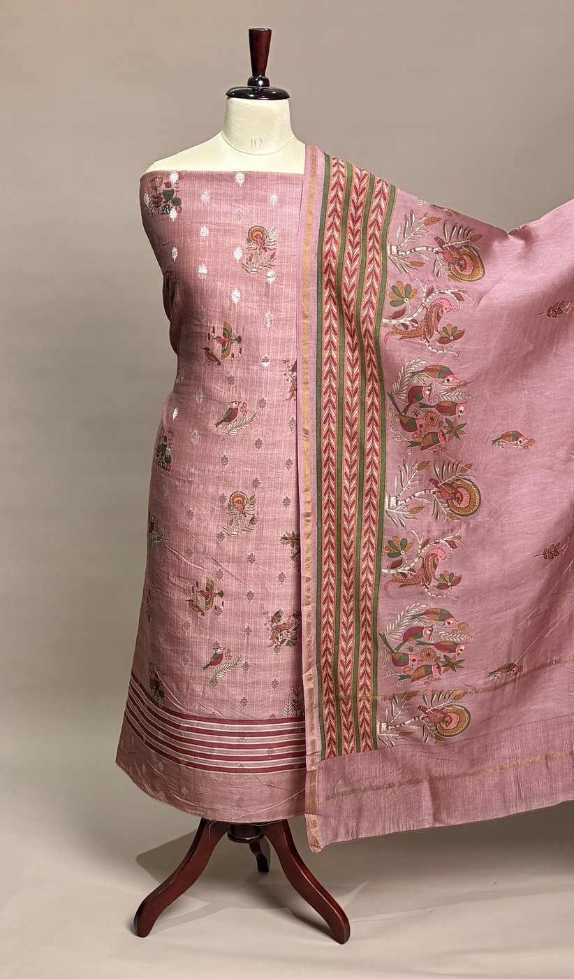 Maheshwari Suit Piece - Blush Pink