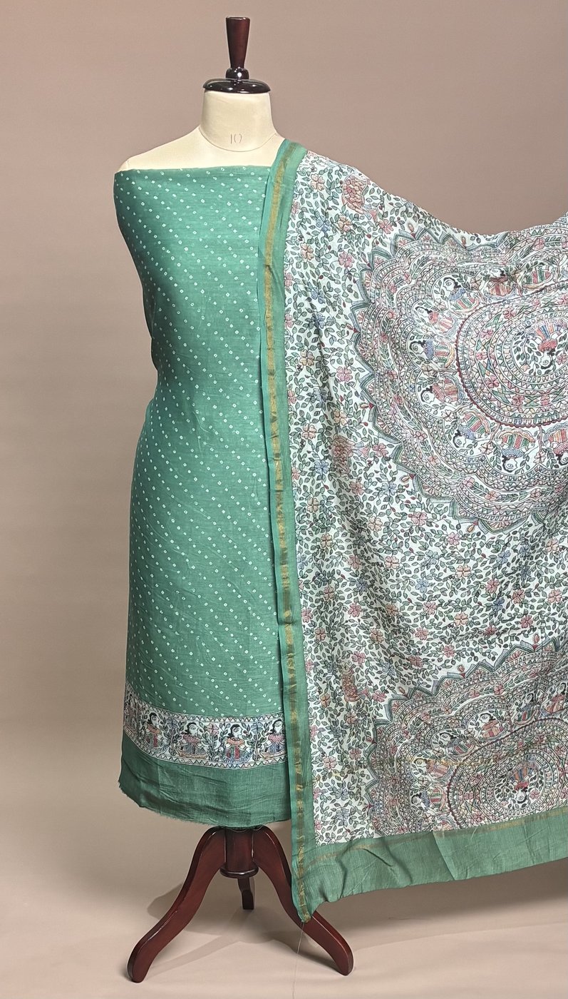 Maheshwari Suit Piece - Sea Green